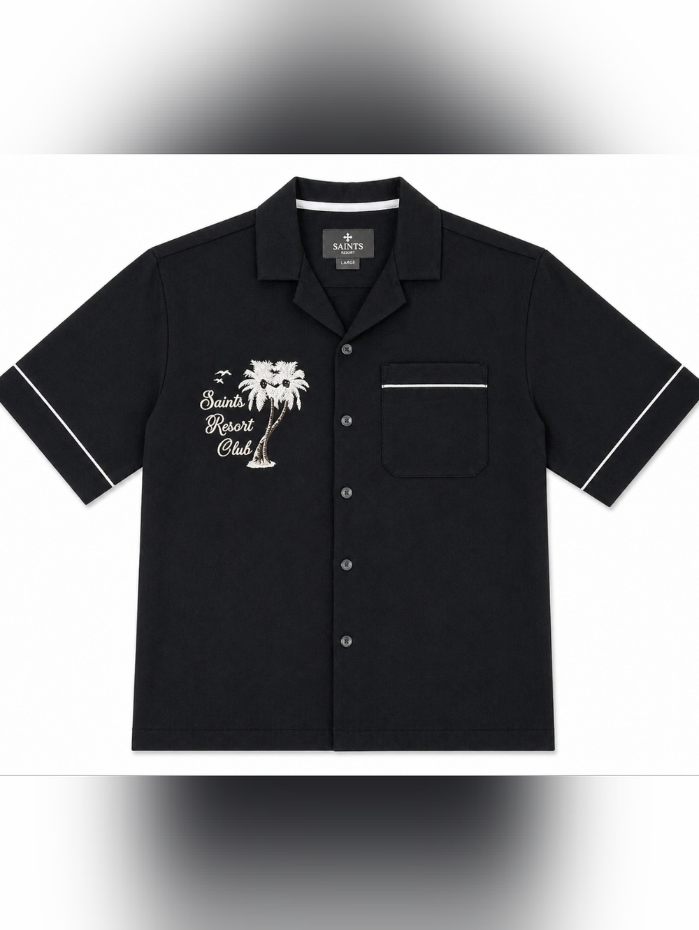 🆕SAINTS STUDIO Black Resort Club Set Men L Button Up Shirt & Short Matching Set - Picture 2 of 8